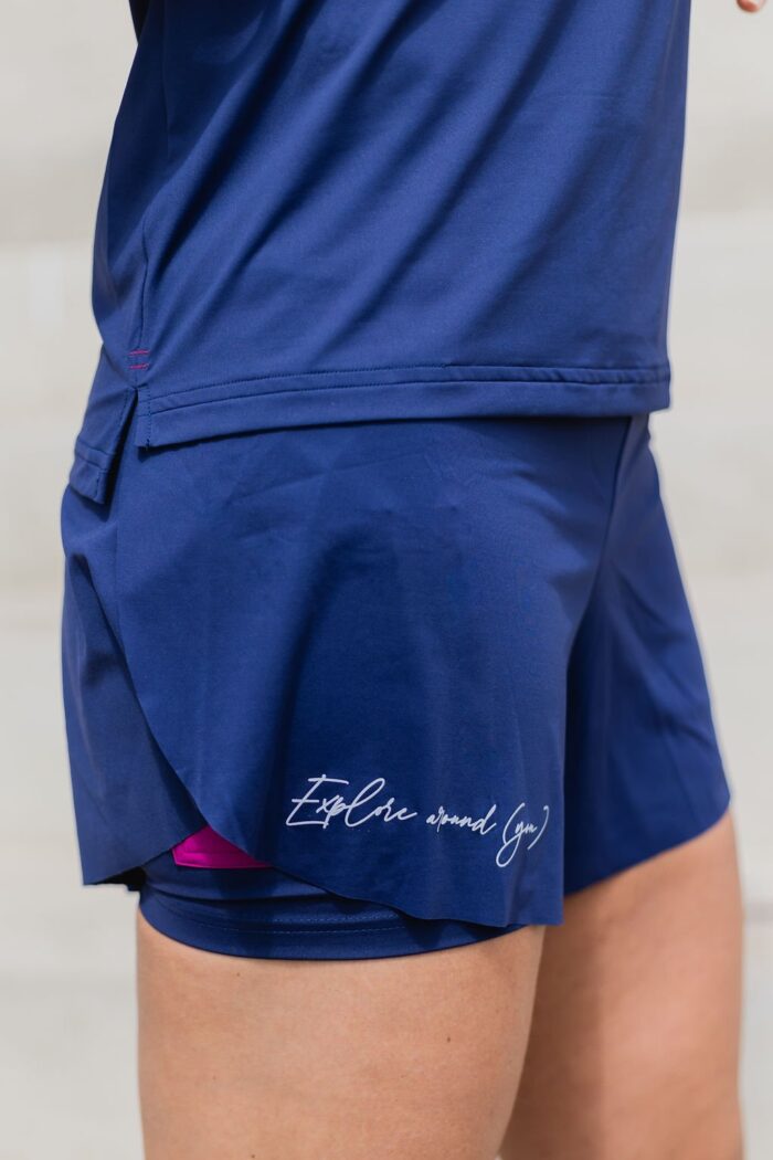 women's eco-responsible running shorts Navy blue - Fuchsia