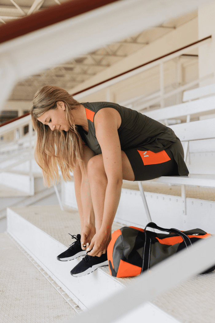 Eco-responsible sports tank top for women Khaki - Orange