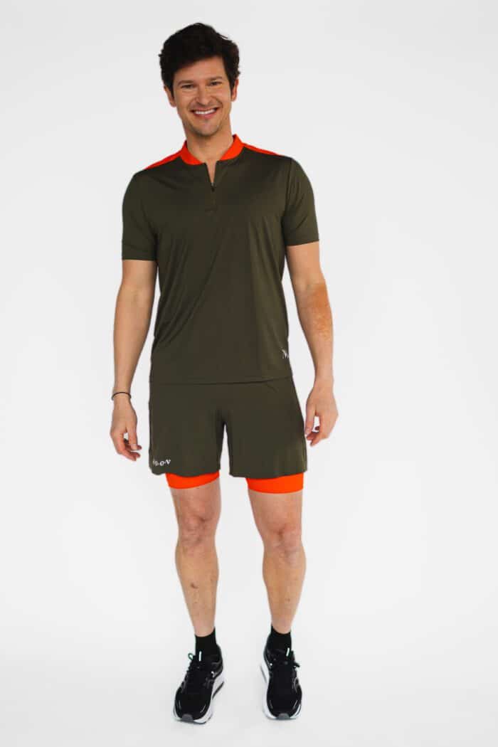 T-shirt de running écoresponsable pour hommes Kaki - Orange