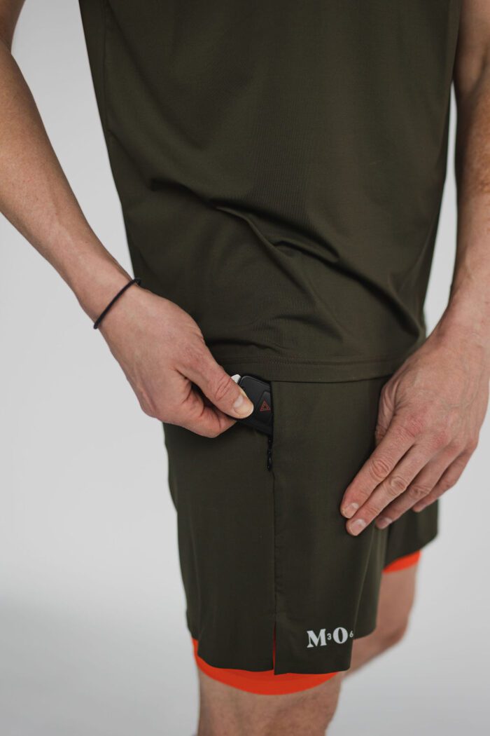 Eco-friendly running shorts for men Khaki - Orange