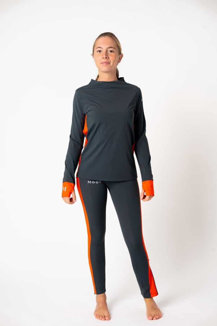 Women's eco-responsible long-sleeved sports T-shirt Grey - Orange
