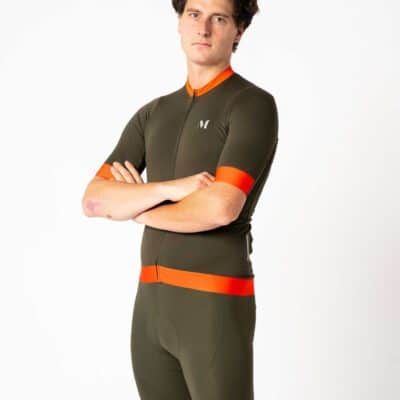 Eco-friendly cycling jersey for men Khaki - Orange