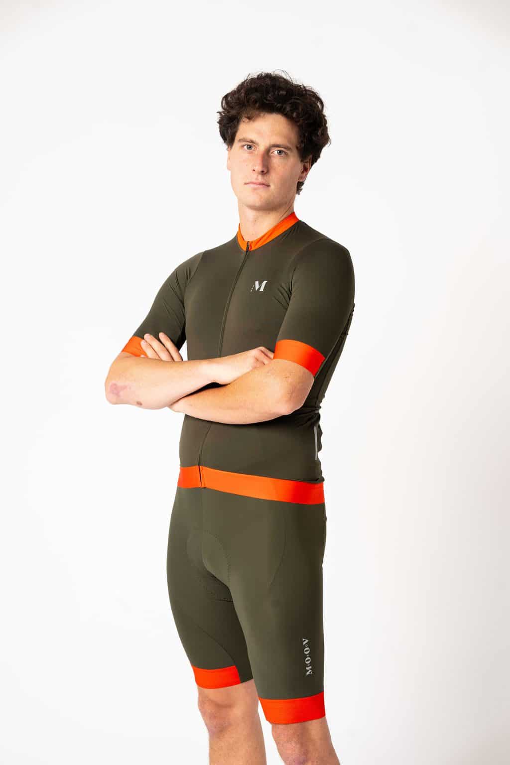 Eco-friendly cycling jersey for men Khaki - Orange