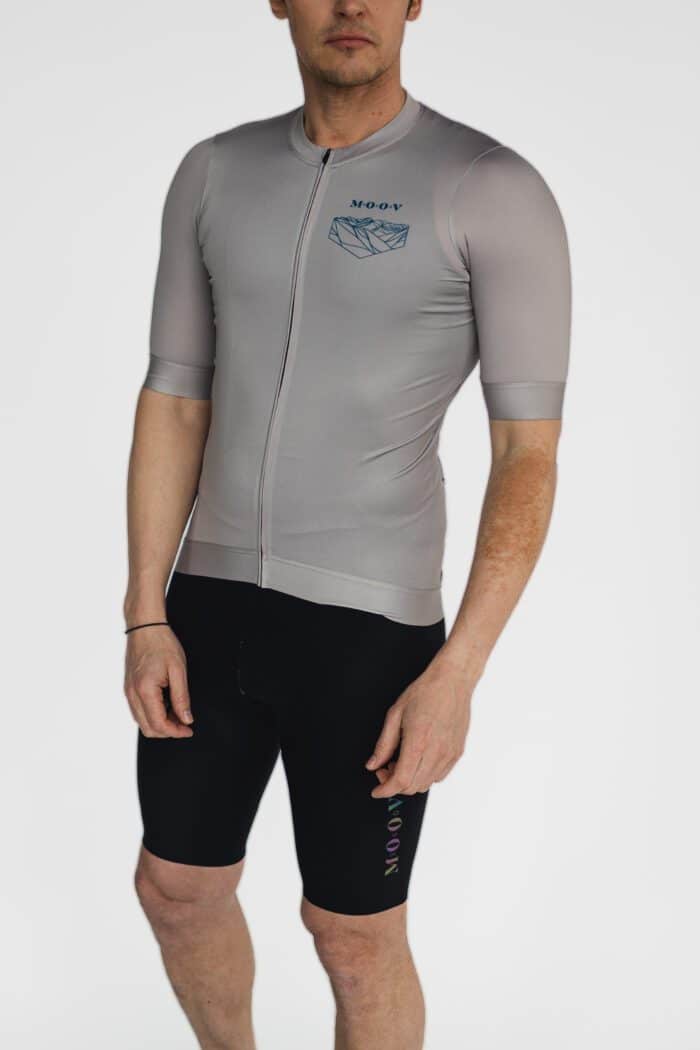 Eco-responsible cycling jersey for men grey-blue